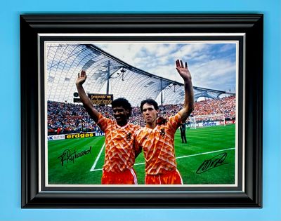 Frank Rijkaard & Marco Van Basten Signed Photo In Luxury Handmade Wooden Frame & AFTAL Member Certificate Of Authenticity Netherlands Poster Football Soccer Memorabilia Autograph