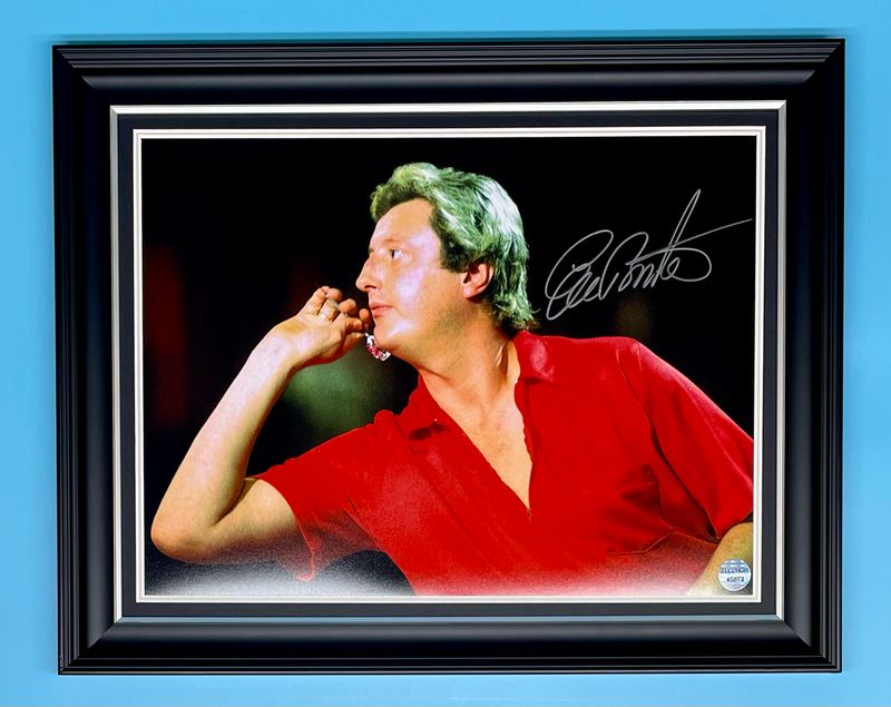 Eric Bristow Signed Photo In Luxury Handmade Wooden Frame & AFTAL Member Certificate Of Authenticity Darts Memorabilia Autograph Poster
