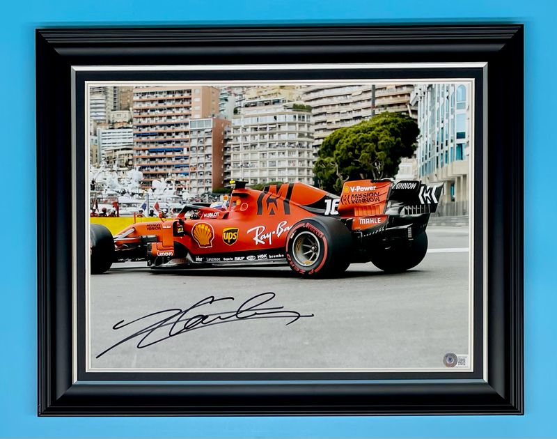 Charles Leclerc Signed Photo In Luxury Handmade Wooden Frame With Beckett Verification & AFTAL Member Certificate Of Authenticity Ferrari Poster Formula One Memorabilia Autograph