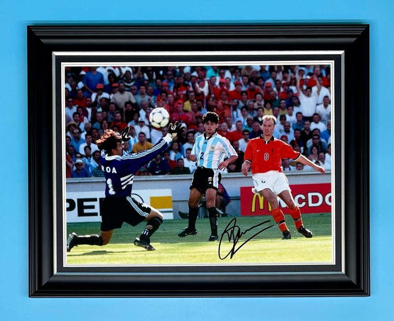 Dennis Bergkamp Signed Photo In Luxury Handmade Wooden Frame & AFTAL Member Certificate Of Authenticity Netherlands Poster Football Soccer Memorabilia Autograph