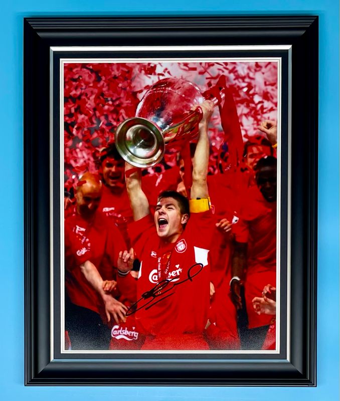 Steven Gerrard Signed Photo In Luxury Handmade Wooden Frame & AFTAL Member Certificate Of Authenticity Liverpool Poster Football Soccer Memorabilia Autograph