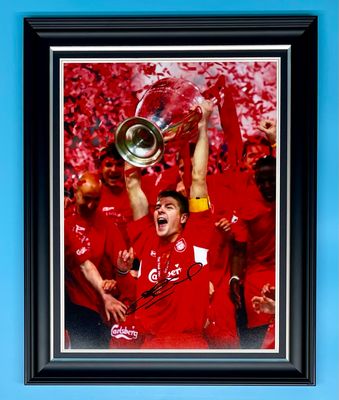 Steven Gerrard Signed Photo In Luxury Handmade Wooden Frame & AFTAL Member Certificate Of Authenticity Liverpool Poster Football Soccer Memorabilia Autograph
