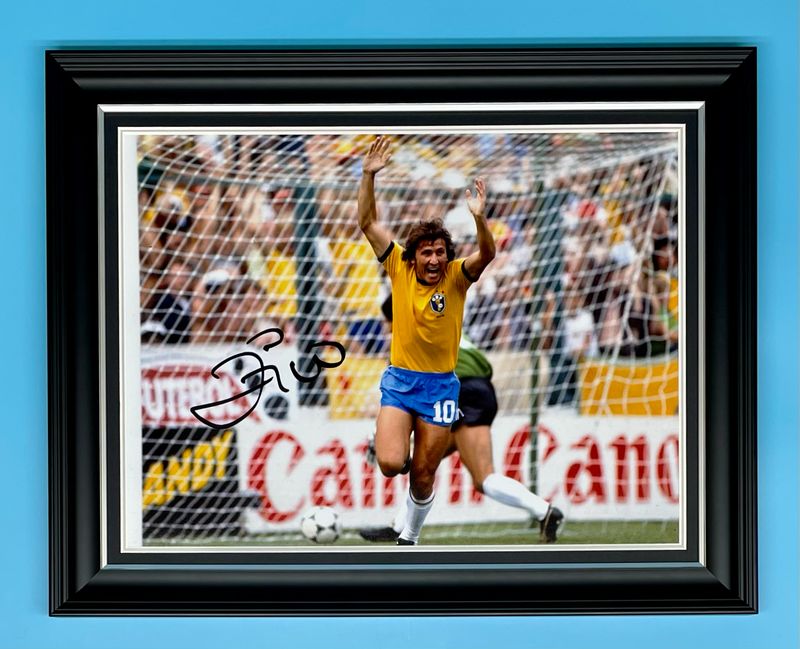 Zico Signed Photo In Luxury Handmade Wooden Frame & AFTAL Member Certificate Of Authenticity Brazil Poster Football Soccer Memorabilia Autograph