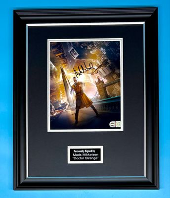 Mads Mikkelsen Signed Photo In Luxury Handmade Wooden Frame With SWAU Verification & AFTAL Member Certificate Of Authenticity Doctor Strange Poster Movie Film TV Memorabilia Autograph Auto