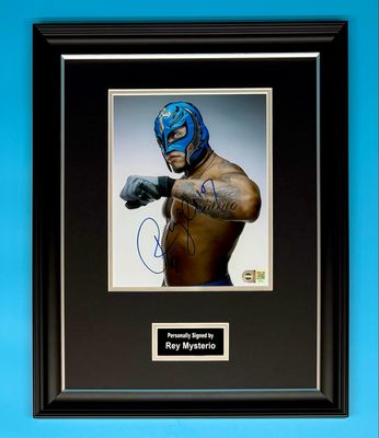 Rey Mysterio Signed Photo In Luxury Handmade Wooden Frame With SWAU Verification & AFTAL Member Certificate Of Authenticity Poster WWE Memorabilia Autograph Auto