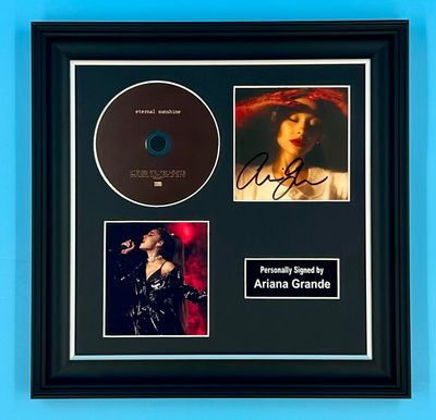 Ariana Grande Signed Photo & CD In Luxury Handmade Wooden Frame & AFTAL Member Certificate Of Authenticity Eternal Sunshine Poster Music Memorabilia Autograph Auto