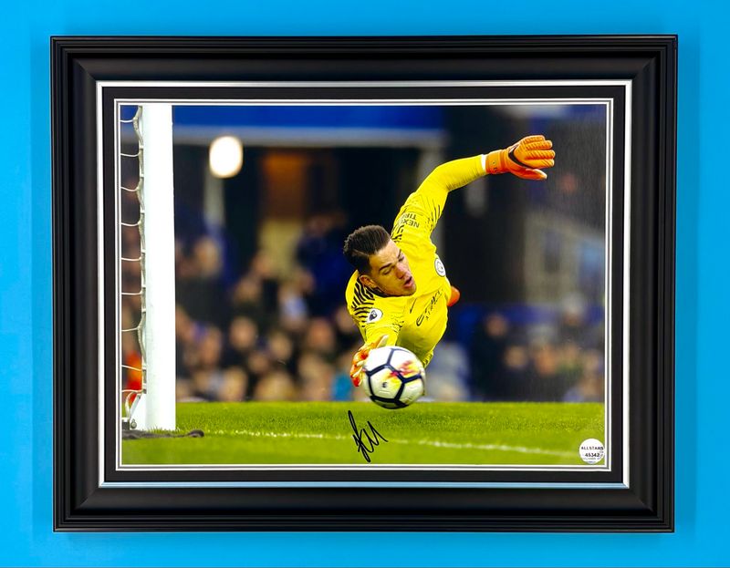 Ederson Signed Photo In Luxury Handmade Wooden Frame & AFTAL Member Certificate Of Authenticity Manchester City Poster Football Soccer Memorabilia Autograph Auto
