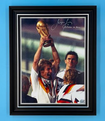 Jurgen Klinsmann Signed Photo In Luxury Handmade Wooden Frame & AFTAL Member Certificate Of Authenticity Germany Poster Football Soccer Memorabilia Autograph Auto