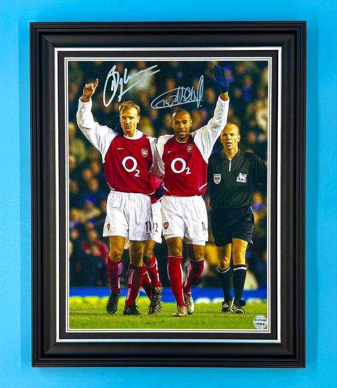 Dennis Bergkamp & Thierry Henry Signed Photo In Luxury Handmade Wooden Frame & AFTAL Member Certificate Of Authenticity Arsenal Poster Football Soccer Memorabilia Autograph Auto