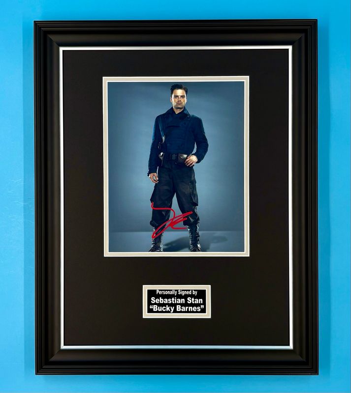 Sebastian Stan Signed Photo In Luxury Handmade Wooden Frame & AFTAL Member Certificate Of Authenticity Captain America Poster Movie Film TV Memorabilia Bucky Barnes Autograph Auto