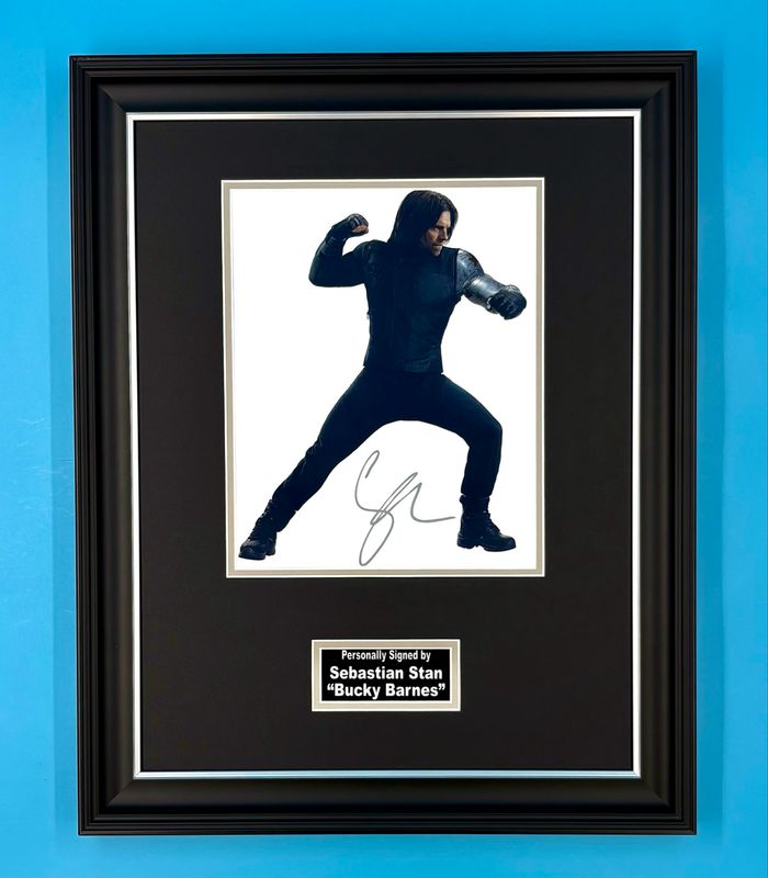 Sebastian Stan Signed Photo In Luxury Handmade Wooden Frame & AFTAL Member Certificate Of Authenticity Captain America Poster Movie Film TV Memorabilia Bucky Barnes Autograph Auto