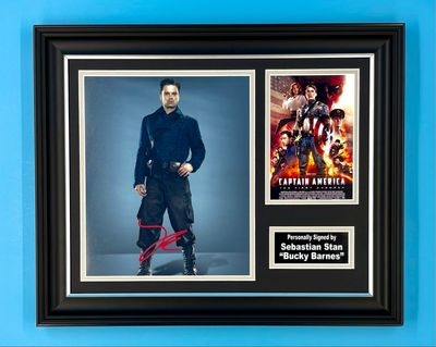 Sebastian Stan Signed Photo In Luxury Handmade Wooden Frame & AFTAL Member Certificate Of Authenticity Captain America Poster Movie Film TV Memorabilia Bucky Barnes Autograph Auto