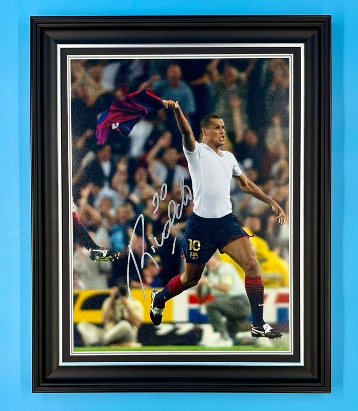 Rivaldo Signed Photo In Luxury Handmade Wooden Frame With Certificate Of Authenticity FC Barcelona Poster Football Soccer Memorabilia Autograph Auto