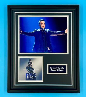 Robbie Williams Signed Photo In Luxury Handmade Wooden Frame & Certificate Of Authenticity XXV Poster Music Memorabilia Autograph Auto