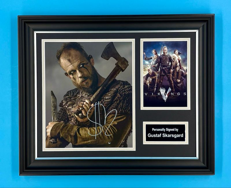 Gustaf Skarsgard Signed Photo In Luxury Handmade Wooden Frame & Certificate Of Authenticity Vikings Poster Movie Film TV Memorabilia Autograph Auto
