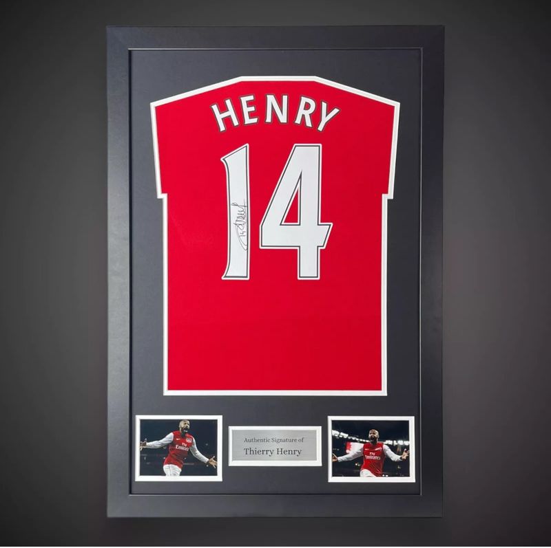 WEB EXCLUSIVE Thierry Henry Hand Signed Arsenal Shirt/Jersey In Luxury Wooden Frame & Certificate Of Authenticity Football Soccer Premier League Autograph Memorabilia Certified