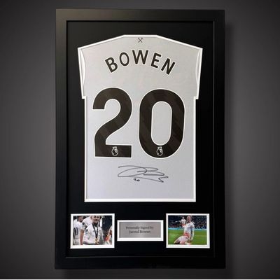 WEB EXCLUSIVE Jarrod Bowen Hand Signed West Ham United Shirt/Jersey In Luxury Wooden Frame & Certificate Of Authenticity Football Soccer World Cup Autograph Memorabilia Certified