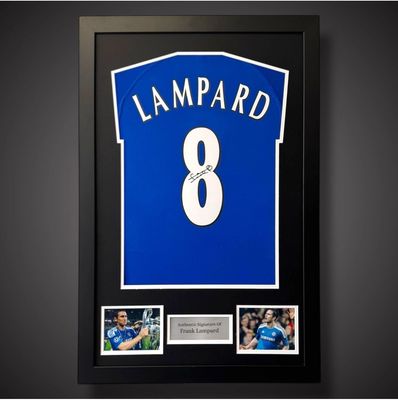 WEB EXCLUSIVE Frank Lampard Hand Signed Chelsea Shirt/Jersey In Luxury Wooden Frame & Certificate Of Authenticity Football Soccer Premier League Autograph Memorabilia Certified