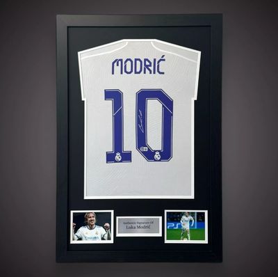 WEB EXCLUSIVE Luka Modric Hand Signed Real Madrid 2013/2014 Shirt/Jersey In Luxury Wooden Frame & Certificate Of Authenticity Football Soccer LaLiga Autograph Memorabilia Certified