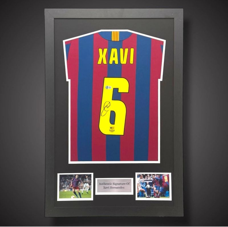 WEB EXCLUSIVE Xavi Hernandez Hand Signed FC Barcelona 2010/11 Shirt/Jersey In Luxury Wooden Frame & Certificate Of Authenticity Football Soccer LaLiga Autograph Memorabilia Certified