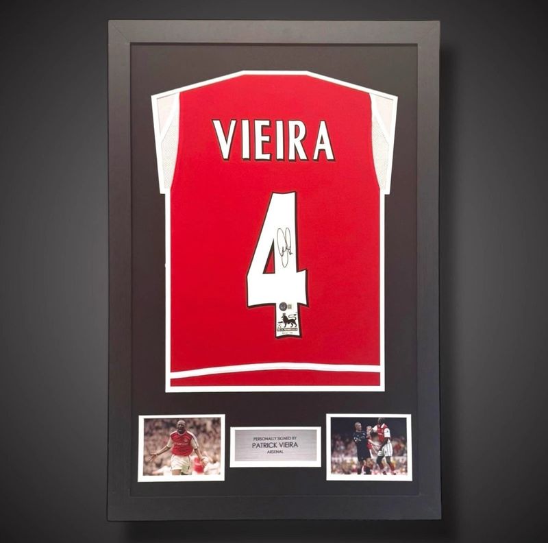 WEB EXCLUSIVE Patrick Vieira Hand Signed Arsenal Shirt/Jersey In Luxury Wooden Frame & Certificate Of Authenticity Football Soccer Premier League Autograph Memorabilia Certified