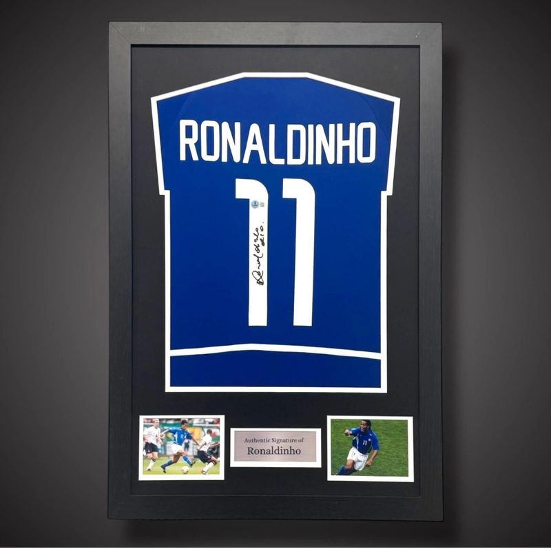 WEB EXCLUSIVE Ronaldinho Hand Signed Brazil Shirt/Jersey In Luxury Wooden Frame & Certificate Of Authenticity Football Soccer World Cup Autograph Memorabilia Certified