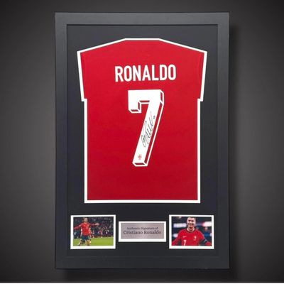 WEB EXCLUSIVE Cristiano Ronaldo Hand Signed Portugal Shirt/Jersey In Luxury Wooden Frame & Certificate Of Authenticity Football Soccer World Cup Autograph Memorabilia Certified