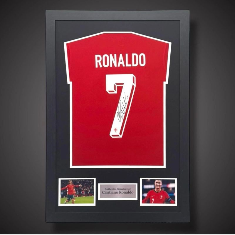 WEB EXCLUSIVE Cristiano Ronaldo Hand Signed Portugal Shirt/Jersey In Luxury Wooden Frame & Certificate Of Authenticity Football Soccer World Cup Autograph Memorabilia Certified