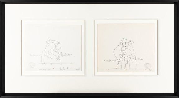 The Flintstones Signed Original Production Drawings In Luxury Handmade Wooden Frame & Certificate Of Authenticity William Hanna Joseph Barbera Autograph Auto Memorabilia Poster Photo