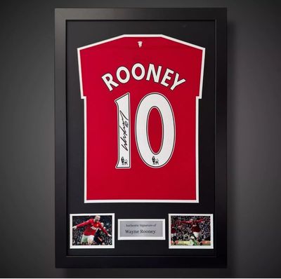 WEB EXCLUSIVE Wayne Rooney Hand Signed Manchester United Shirt/Jersey In Luxury Wooden Frame & Certificate Of Authenticity Football Soccer World Cup Autograph Memorabilia Certified