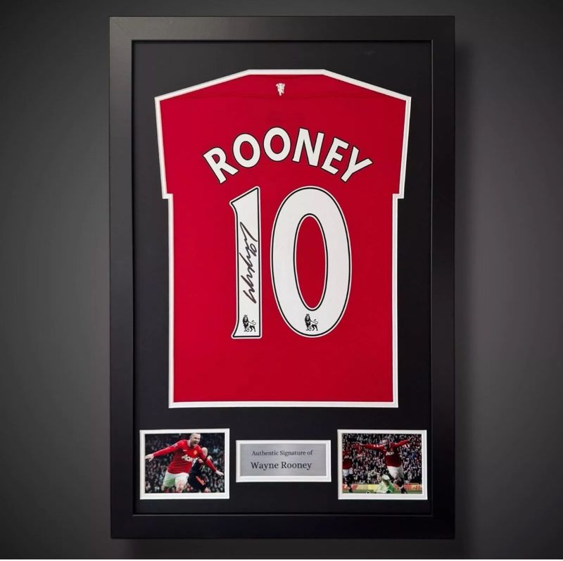 WEB EXCLUSIVE Wayne Rooney Hand Signed Manchester United Shirt/Jersey In Luxury Wooden Frame & Certificate Of Authenticity Football Soccer World Cup Autograph Memorabilia Certified