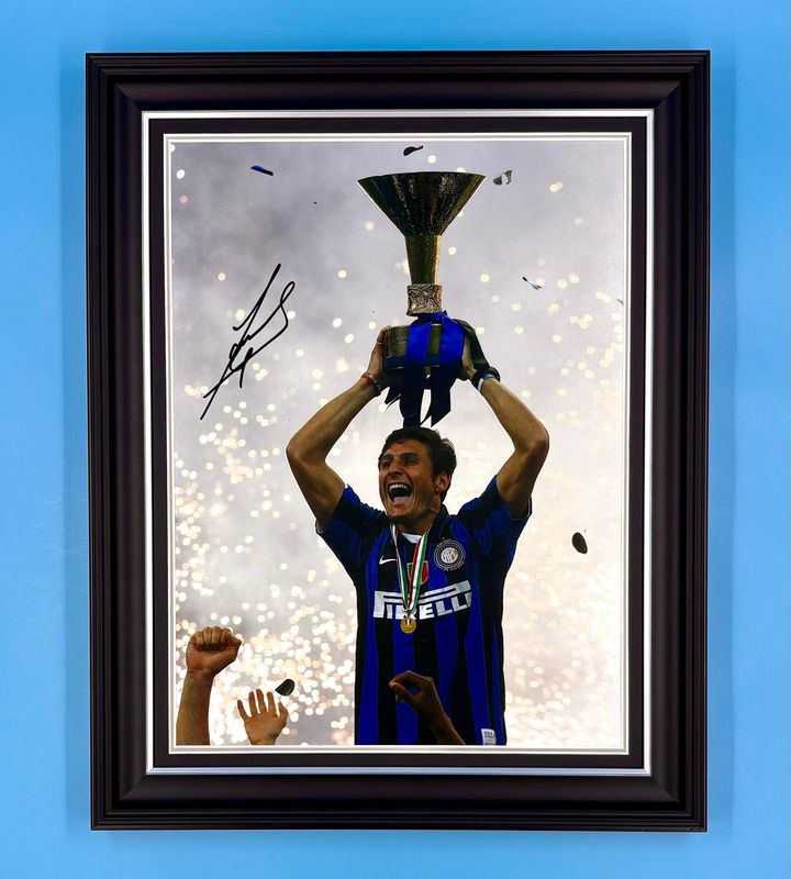 Javier Zanetti Signed Photo In Luxury Handmade Wooden Frame & Certificate Of Authenticity Football Soccer Memorabilia Autograph Auto Inter Milan Poster