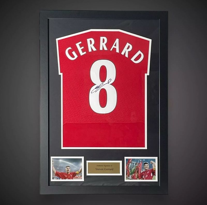 WEB EXCLUSIVE Steven Gerrard Hand Signed Liverpool FC Shirt/Jersey In Luxury Wooden Frame & Certificate Of Authenticity Football Soccer Premier League Autograph Memorabilia Certified