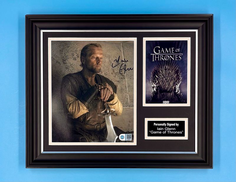Iain Glen Signed Photo In Luxury Handmade Wooden Frame With SWAU Verification & Certificate Of Authenticity Movie Film TV Memorabilia Jorah Mormont Autograph Auto Game Of Thrones Poster