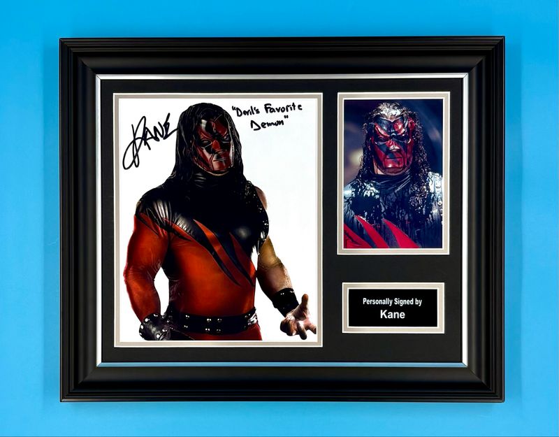 Kane Signed Photo In Luxury Handmade Wooden Frame & Certificate Of Authenticity WWE Memorabilia Glenn Thomas Jacobs Autograph Auto Poster
