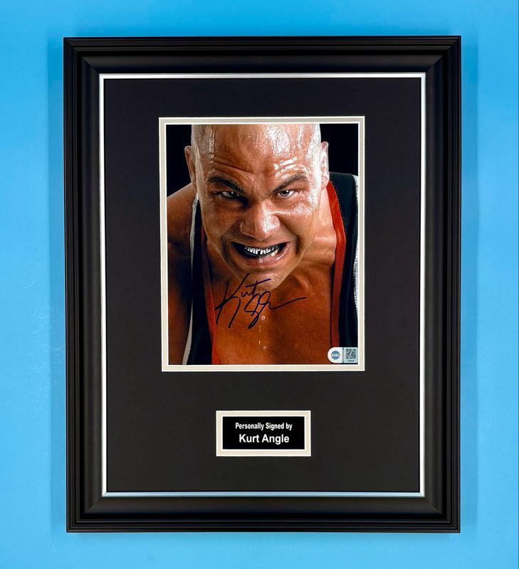 Kurt Angle Signed Photo In Luxury Handmade Wooden Frame With SWAU Verification & Certificate Of Authenticity WWE Memorabilia Autograph Auto Poster