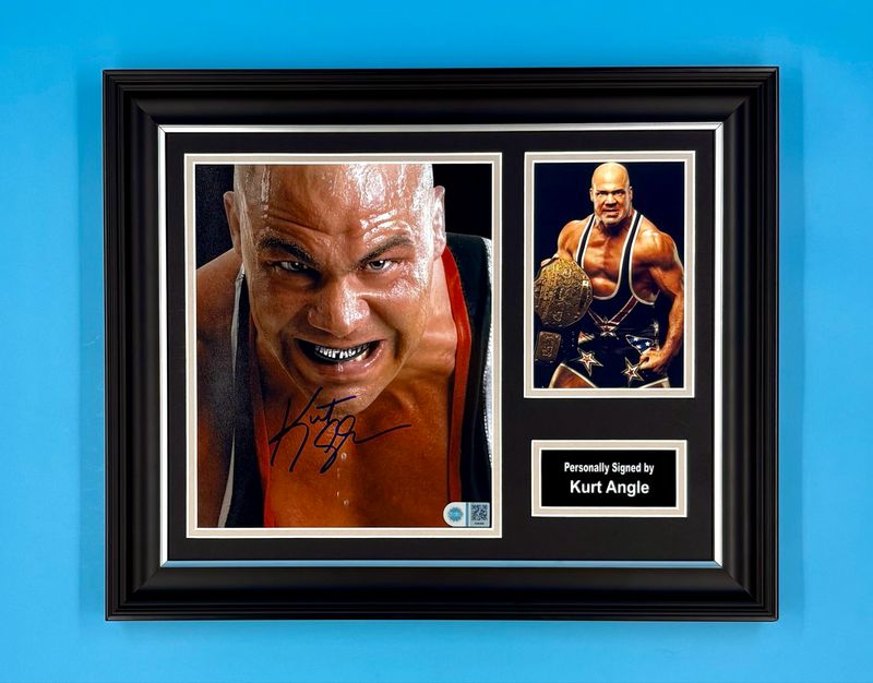 Kurt Angle Signed Photo In Luxury Handmade Wooden Frame With SWAU Verification & Certificate Of Authenticity WWE Memorabilia Autograph Auto Poster