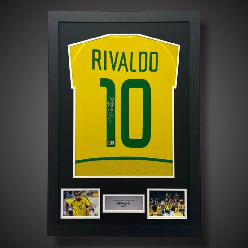 WEB EXCLUSIVE Rivaldo Hand Signed Brazil Shirt/Jersey In Luxury Wooden Frame & Certificate Of Authenticity Football Soccer World Cup Autograph Memorabilia Certified