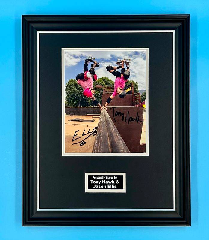 Jason Ellis & Tony Hawk Signed Photo In Luxury Handmade Wooden Frame & Certificate Of Authenticity Skateboarding Memorabilia Autograph Auto Poster