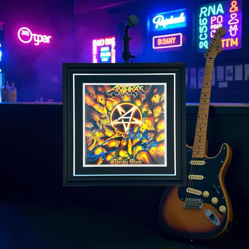 Anthrax Hand Signed Vinyl Album Limited & Numbered “Worship Music” In Luxury Handmade Wooden Frame & Certificate of Authenticity Music Autographed Metal Memorabilia Auto Anthrax Hand Signed Vinyl Album Limited & Numbered “Worship Music” In Luxury Handmade Wooden Frame & Certificate of Authenticity Music Autographed Metal Memorabilia Auto