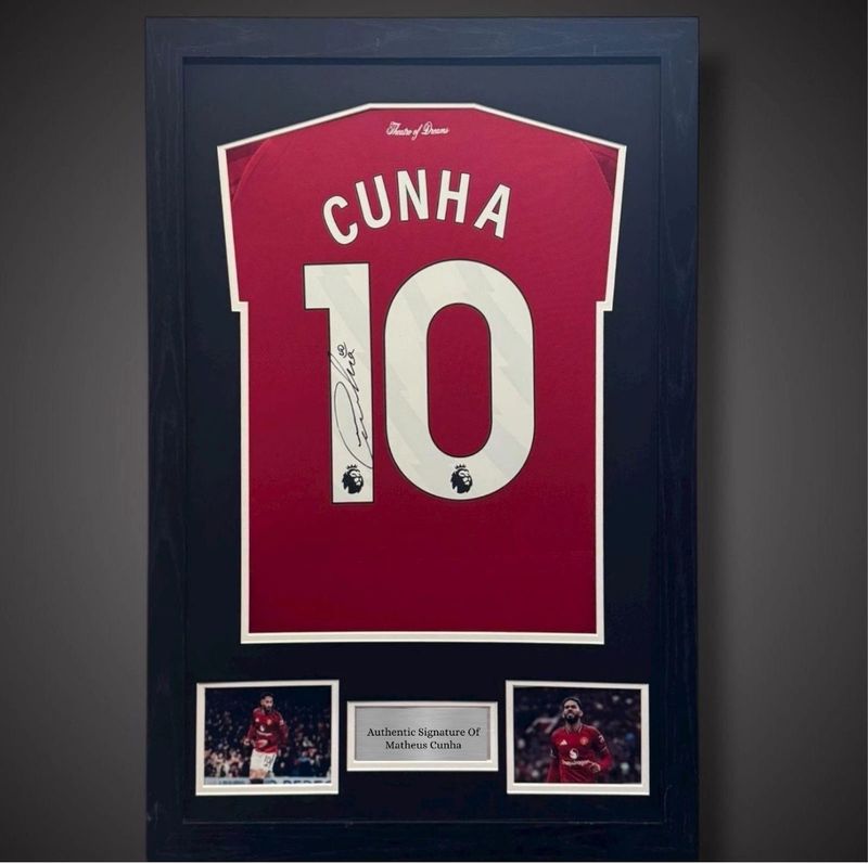 WEB EXCLUSIVE Matheus Cunha Hand Signed Manchester United Shirt/Jersey In Luxury Wooden Frame & Certificate Of Authenticity Football Soccer World Cup Autograph Memorabilia Certified WEB EXCLUSIVE Matheus Cunha Hand Signed Manchester United Shirt/Jersey In Luxury Wooden Frame & Certificate Of Authenticity Football Soccer World Cup Autograph Memorabilia Certified
