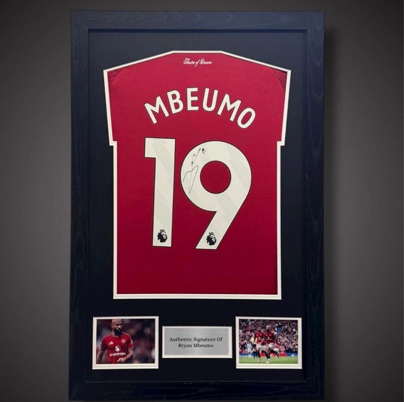 WEB EXCLUSIVE Bryan Mbeumo Hand Signed Manchester United Shirt/Jersey In Luxury Wooden Frame & Certificate Of Authenticity Football Soccer World Cup Autograph Memorabilia Certified WEB EXCLUSIVE Bryan Mbeumo Hand Signed Manchester United Shirt/Jersey In Luxury Wooden Frame & Certificate Of Authenticity Football Soccer World Cup Autograph Memorabilia Certified
