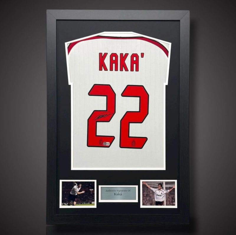WEB EXCLUSIVE Kaka Hand Signed AC Milan Shirt/Jersey In Luxury Wooden Frame & Certificate Of Authenticity Football Soccer World Cup Autograph Memorabilia Certified