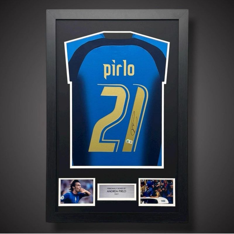 WEB EXCLUSIVE Pirlo Hand Signed Italy Shirt/Jersey In Luxury Wooden Frame & Certificate Of Authenticity Football Soccer World Cup Autograph Memorabilia Certified