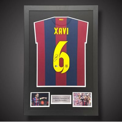 WEB EXCLUSIVE Xavi Hernandez Hand Signed FC Barcelona 2014/15 Shirt/Jersey In Luxury Wooden Frame & Certificate Of Authenticity Football Soccer LaLiga Autograph Memorabilia Certified