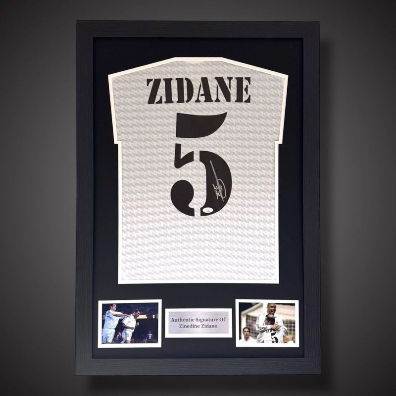 WEB EXCLUSIVE Zinedine Zidane Hand Signed Real Madrid Shirt/Jersey In Luxury Wooden Frame & Certificate Of Authenticity Football Soccer World Cup Autograph Memorabilia Certified