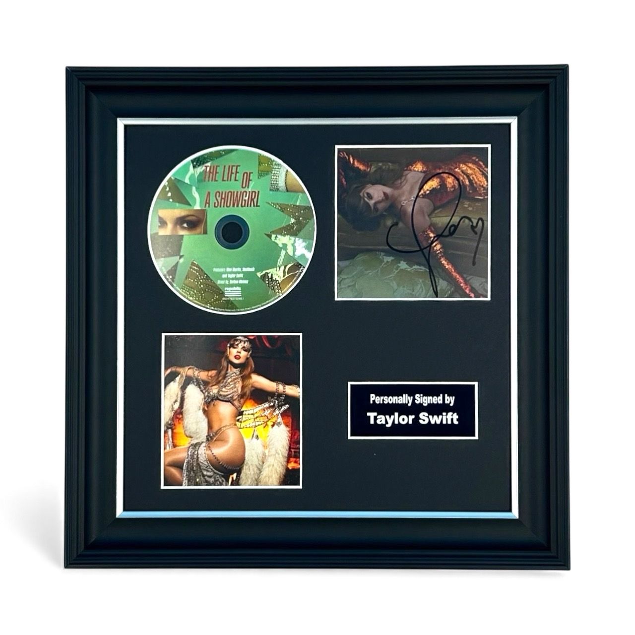 Taylor Swift Hand SIGNED “The Life of a Showgirl” Photo 2 & CD In Luxury Handmade Wooden Frame & Certificate Of Authenticity Autograph Music Memorabilia Poster
