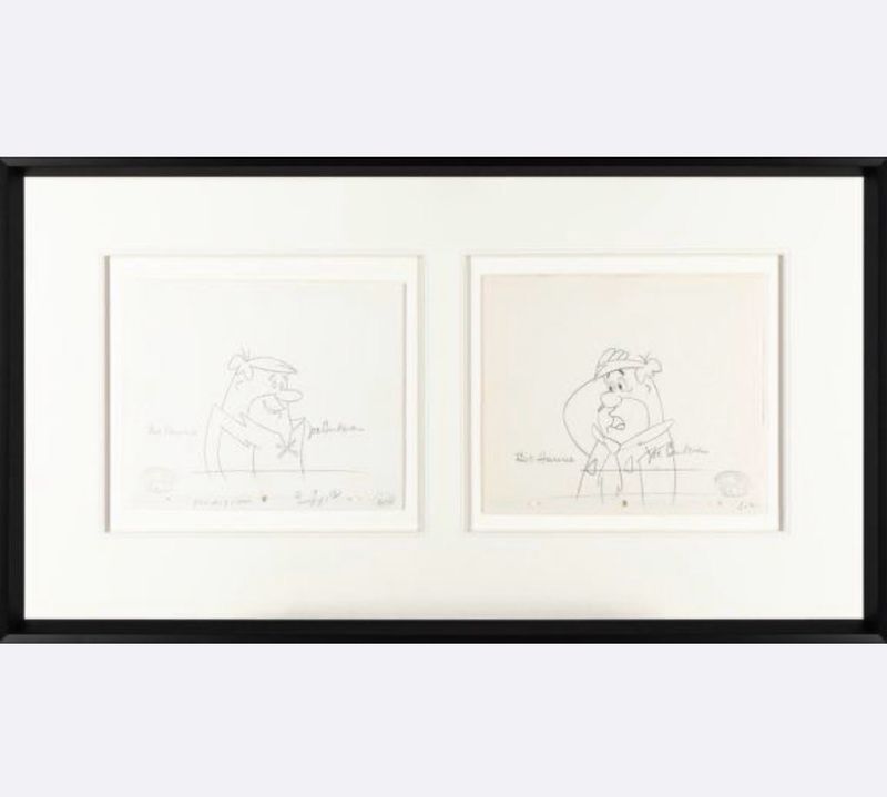 The Flintstones Signed Original Production Drawings In Luxury Handmade Wooden Frame & Certificate Of Authenticity William Hanna Joseph Barbera Autograph Auto Memorabilia Poster Photo