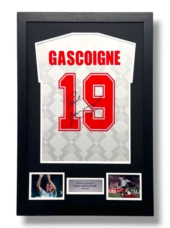 WEB EXCLUSIVE Paul Gascoigne Hand Signed England Shirt/Jersey In Luxury Wooden Frame & Certificate Of Authenticity Football Soccer World Cup Autograph Memorabilia Certified WEB EXCLUSIVE Paul Gascoigne Hand Signed England Shirt/Jersey In Luxury Wooden Frame & Certificate Of Authenticity Football Soccer World Cup Autograph Memorabilia Certified