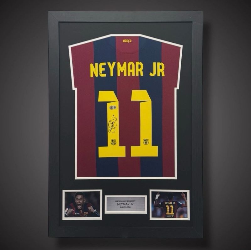 WEB EXCLUSIVE Neymar Jr Hand Signed F.C Barcelona Shirt/Jersey In Luxury Wooden Frame & Certificate Of Authenticity Football Soccer World Cup Autograph Memorabilia Certified